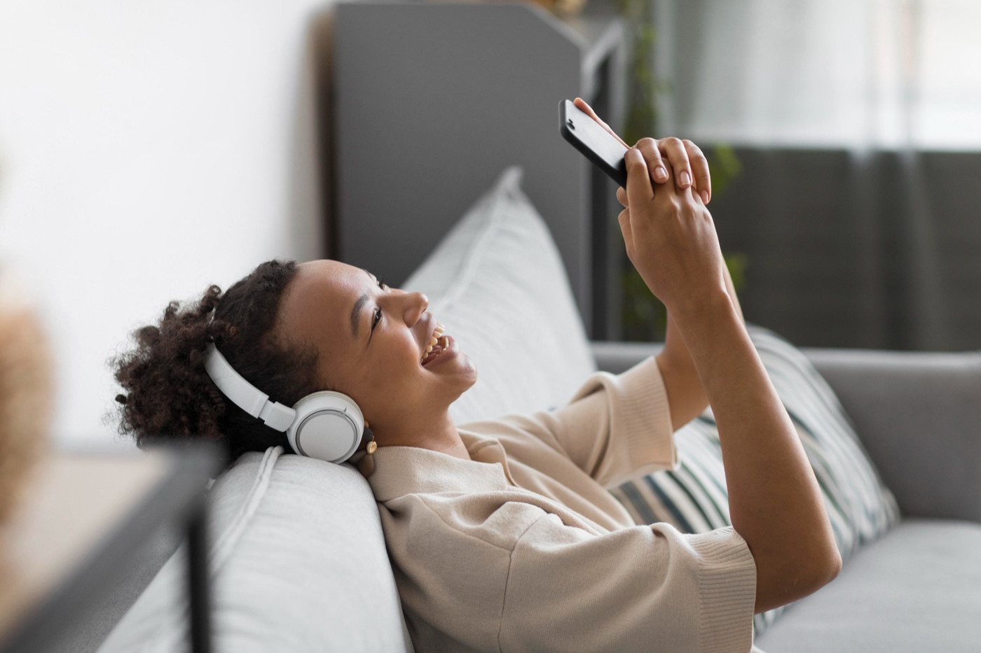 Relaxing with music in a comfortable lounge